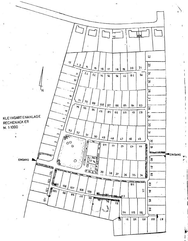 Zeichnung Gartenplan Gartenplan mit Garteneinteilung und Wegeverlauf.